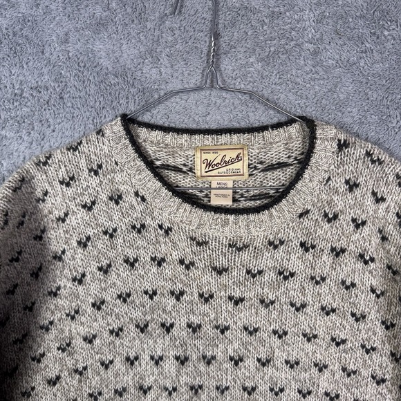 Woolrich Wool Sweater Mens L Handframed Oat Fair Isle Birdseye Fisherman Vintage
